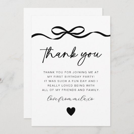 Bow Foto 1. Geburtstag Dankeskarte (Vorne/Hinten)