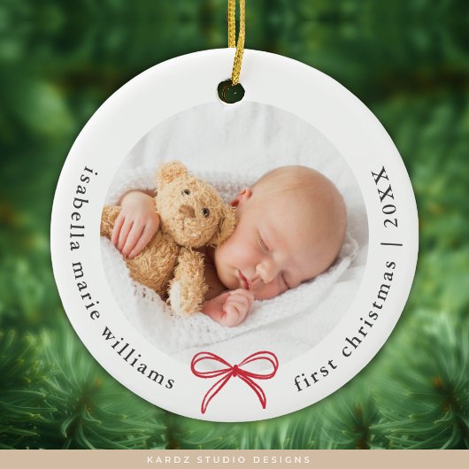 Bow Foto Modern Baby First Christmas Keramik Ornament