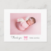 Bow Foto Script Girl Babydusche Vielen Dank Postkarte (Vorderseite)