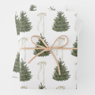 Bow Frohe Weihnachten Watercolor Baum Geschenkpapi Geschenkpapier Set