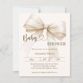 Bow gender neutral beige Baby Shower invitation (Vorderseite)