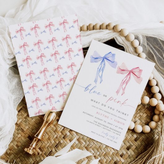 Bow Gender Offenlegung Einladung Blue Pink Coquett