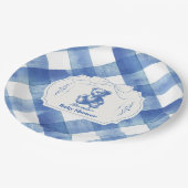 Bow Gingham French Teddy Bear Baby Shower Pappteller (Schrägansicht)