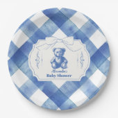 Bow Gingham French Teddy Bear Baby Shower Pappteller (Vorderseite)