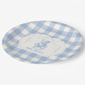 Bow Gingham French Teddy Bear Baby Shower Pappteller (Schrägansicht)