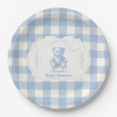 Bow Gingham French Teddy Bear Baby Shower Pappteller (Vorderseite)