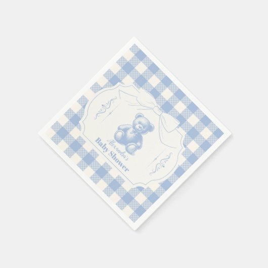 Bow Gingham French Teddy Bear Baby Shower Serviette (Ecke)