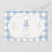 Bow Gingham French Teddy Bear Diapper Raffle Begleitkarte (Vorderseite)