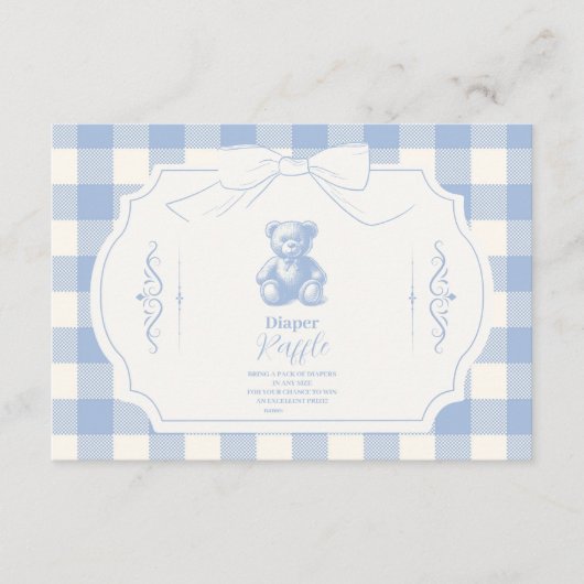 Bow Gingham French Teddy Bear Diapper Raffle Begleitkarte (Vorderseite)