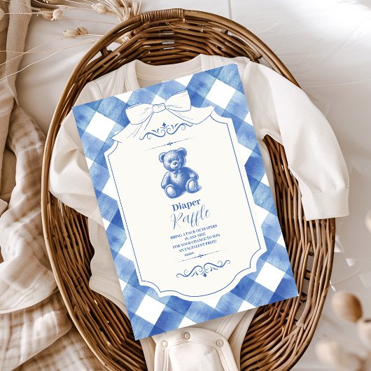 Bow Gingham French Teddy Bear Diapper Raffle Begleitkarte