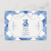 Bow Gingham French Teddy Bear Diapper Raffle Begleitkarte (Vorderseite)