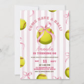 Bow Girl Softball Birthday Game time Einladung (Vorderseite)