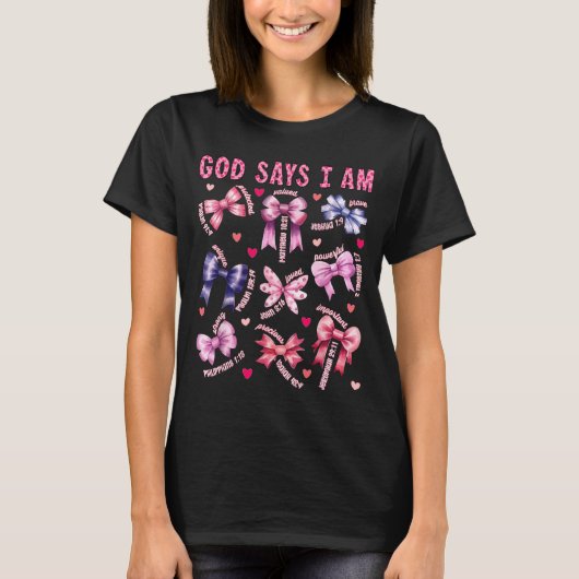 Bow God Say I Am Christian Girl Teen Women Bible V T-Shirt (Vorderseite)