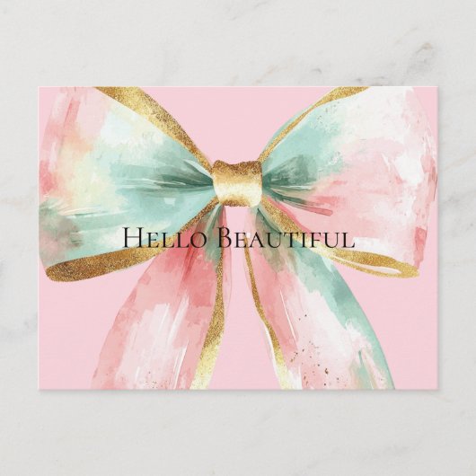 Bow Gold Blush Pink Minze Warme Wünsche Postkarte (Vorderseite)