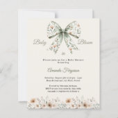 Bow green floral bloom Baby Shower invitation (Vorderseite)