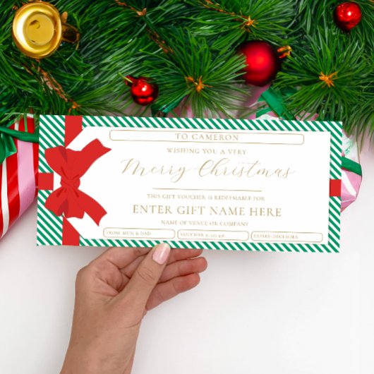 Bow Green Stripe Frohe Weihnachtsgeschenkkarte Einladung