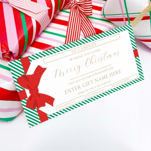 Bow Green Stripe Frohe Weihnachtsgeschenkkarte Einladung