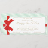 Bow Green Stripe Happy Birthday Geschenkgutscheink Einladung (Vorne/Hinten)