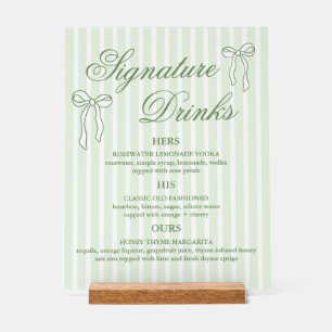 Bow Green Wedding Signature Drinks Cocktails Acrylschild