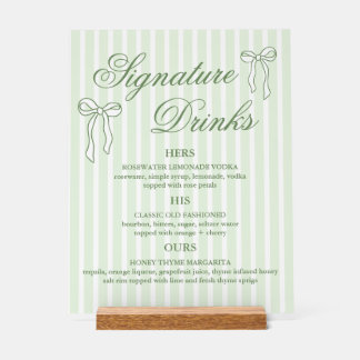 Bow Green Wedding Signature Drinks Cocktails Acrylschild