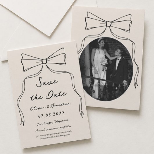 Bow Hand Drawn Wedding Save the Date Foto Einladung