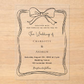 Bow Hand gezeichnete schwarze Hochzeit Acryleinladungen (Vorderseite)