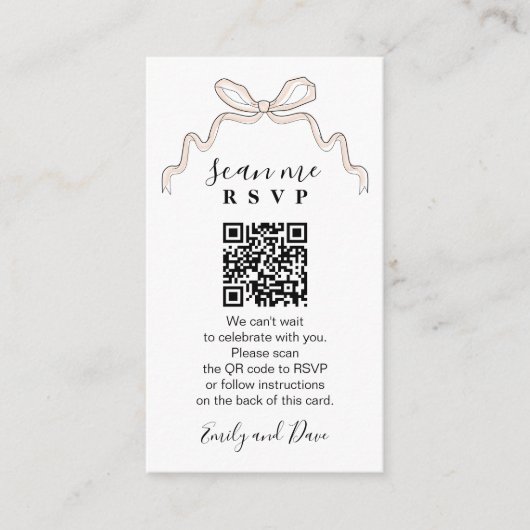 Bow Hand gezeichnete Wedding Website einfügen QR C Begleitkarte (Vorderseite)