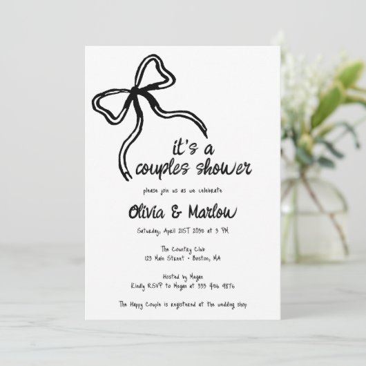 Bow Hand illustrierte Dusche Einladung (Stehend Vorderseite)