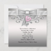 Bow Heart Charm Pink Silver Baby Girl Dusche Einladung (Rückseite)