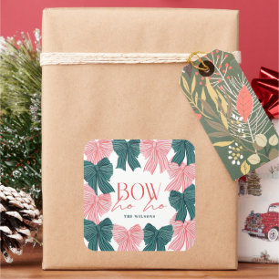 Bow Ho Ho Red & Green Bows Weihnachtsfeiertag Quadratischer Aufkleber
