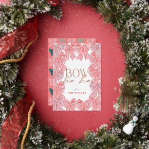 Bow Ho Ho Red & Pink Bows Weihnachten Folien Feiertagskarte