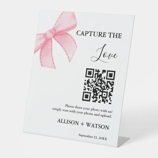 Bow Hochzeit Capture Liebe QR Code Hochzeit Foto Sockelschild (Vorderseite)