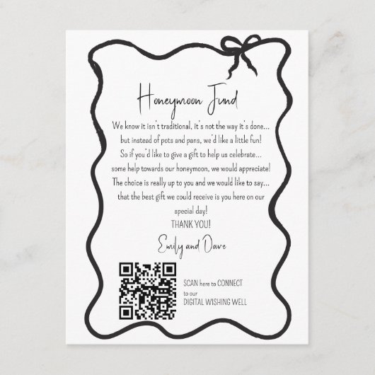 Bow Honeymoon Fond Anfrage Hochzeit QR CODE Begleitkarte (Vorderseite)