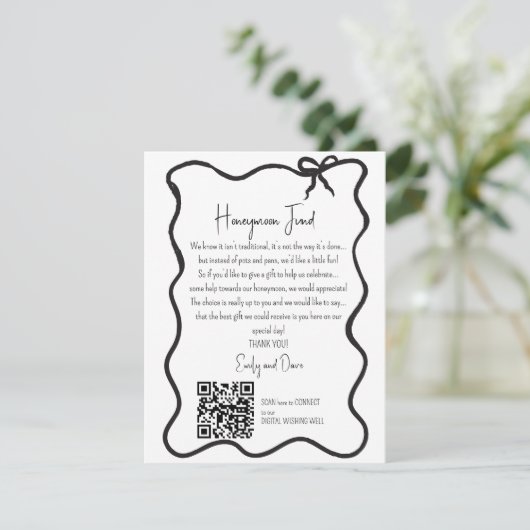 Bow Honeymoon Fond Anfrage Hochzeit QR CODE Begleitkarte (Stehend Vorderseite)
