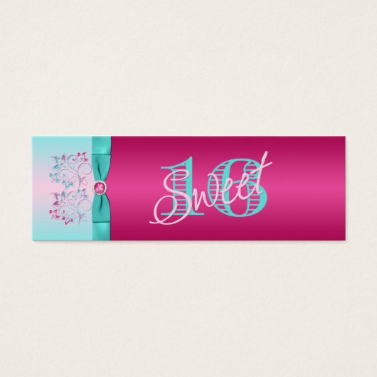 BOW Hot Pink, Aqua Floral Gefallen Tag (Vorderseite)
