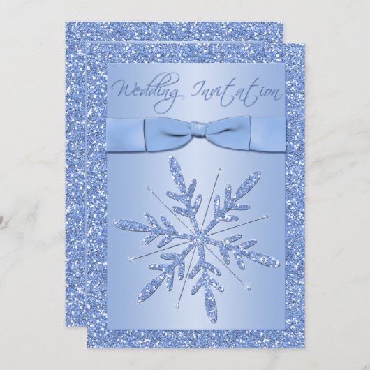 BOW Ice Blue Snowflakes Hochzeit Einladung (Vorne/Hinten)