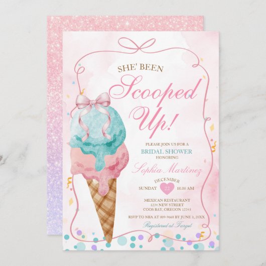 Bow Ice Cream Sie wurde Brautparty aufgedeckt Einladung (Vorne/Hinten)