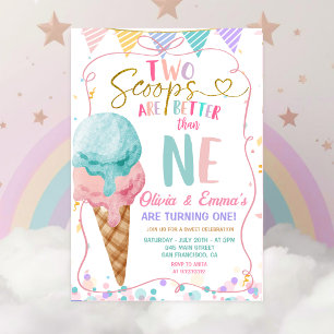 Bow Ice Creme Two Scoops Twin Girls Geburtstagspar Einladung