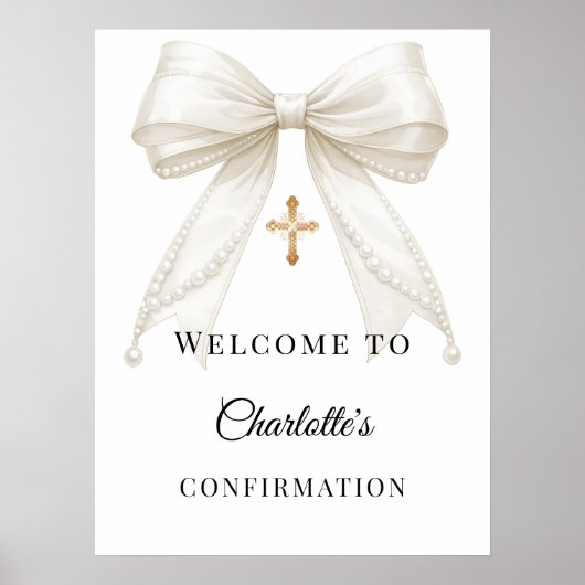 Bow ivory pearls Confirmation welcome Poster (Vorne)