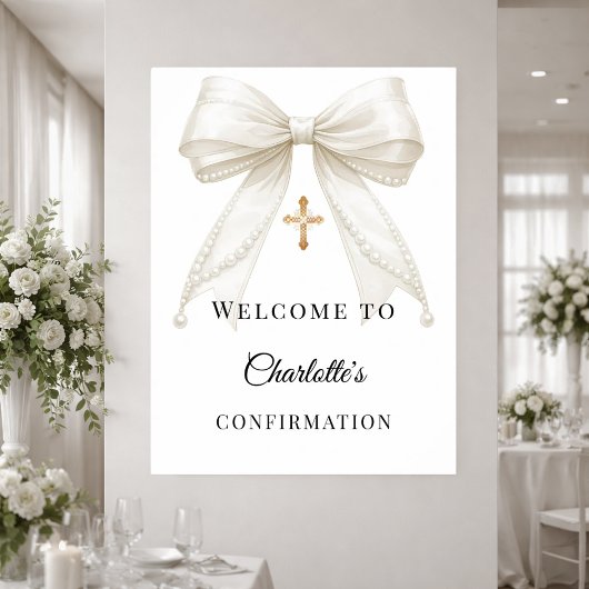 Bow ivory pearls Confirmation welcome Poster