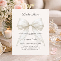 Bow ivory pearls elegant Bridal Shower invitation