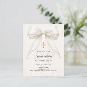 Bow ivory pearls girl Confirmation invitation (Stehend Vorderseite)
