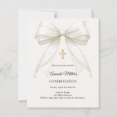 Bow ivory pearls girl Confirmation invitation (Vorderseite)