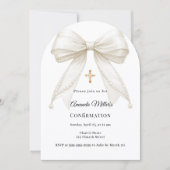 Bow ivory pearls girl elegant Confirmation Arch Einladung (Vorderseite)