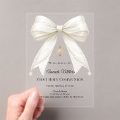 Bow ivory pearls girl elegant First Communion Acryleinladungen (Insitu (Handheld))