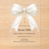 Bow ivory pearls girl elegant First Communion Acryleinladungen (Vorderseite)