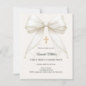Bow ivory pearls girl First Communion invitation (Vorderseite)