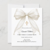 Bow ivory pearls girl First Communion invitation (Vorderseite)