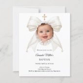 Bow Ivory Pearls Photo Girl Baptism invitation (Vorderseite)