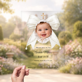 Bow Ivory Pearls Photo Girl luxury Baptism Acryleinladungen